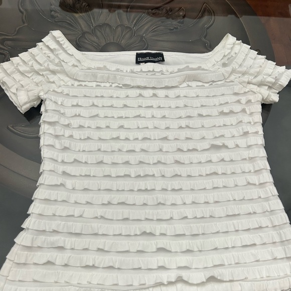 Frank Lyman White Ruffled Tee Size 10 - Picture 2 of 7